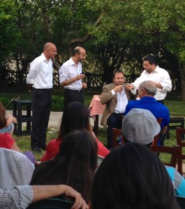 Wine? No, they are tasting Olive Oil.